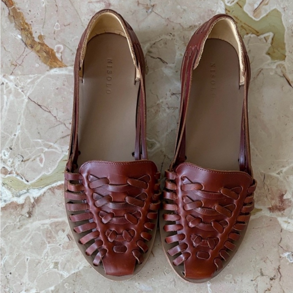Nisolo Brown Leather Woven Flats